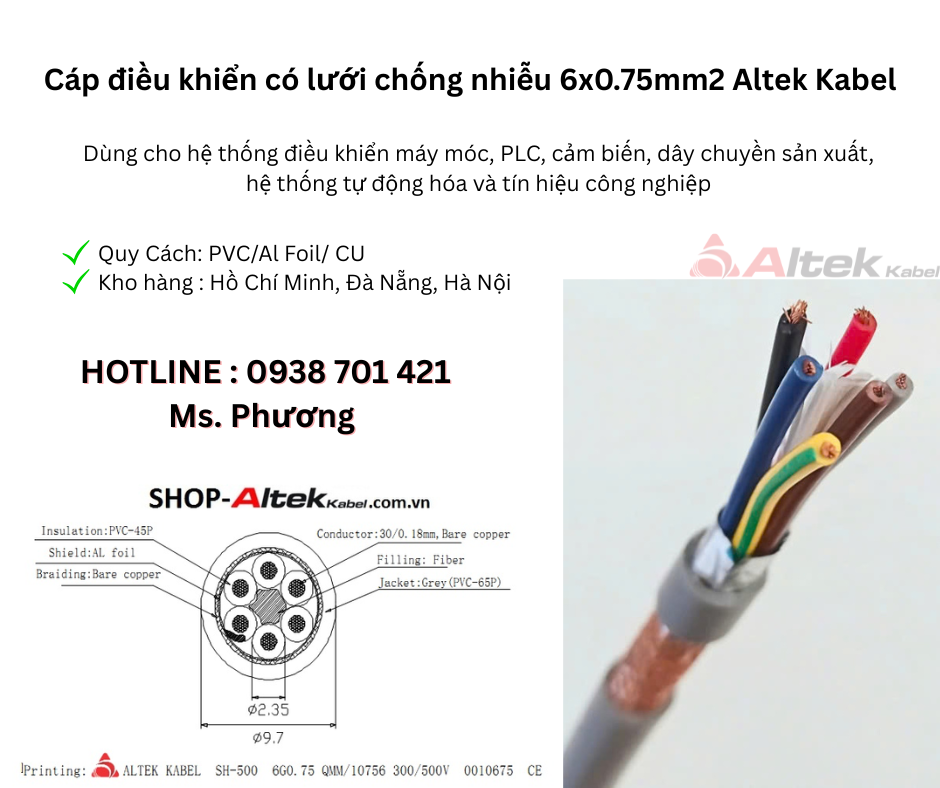 Cáp điều khiển có lưới chống nhiễu 6x0.75mm2 Altek Kabel
